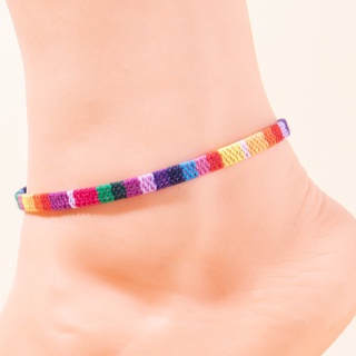 สร้อยข้อเท้าสายรุ้ง สร้อยข้อเท้า สร้อยถัก สายรุ้ง Rainbow LGBT Braided Ankle Strap HandWoven Fabric Bracelet Accessories