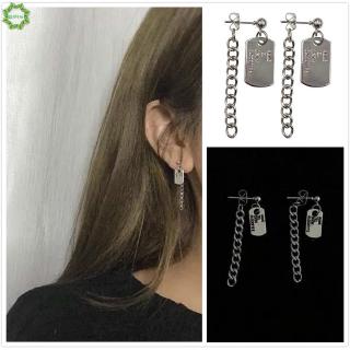 Cod Qipin Korean Alloy Letter Tag Lettering Hanging Chain Simple Earrings for Men and Women