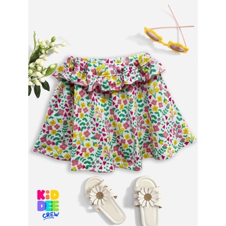 KiddeeCrew กระโปรงสั้นครีมดอกไม้เหลืองชมพู short skirt cream flowers yellow pink เหมาะสำหรับอายุ 2-10 ปี