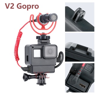 Ulanzi V2 Vlog อุปกรณ์เสริมเคส GoPro สําหรับ GoPro Hero 7 6 5 เคสพลาสติก พร้อมพอร์ตไมโครโฟน เมาท์โคลด์ชู