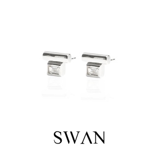 SWAN - Stone Deco Stud Earring ต่างหูเงินแท้ ติดหู ฝังเพชรคิวบิกเซอร์โคเนีย cubic zirconia