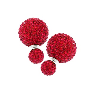 SILVER THAI  Pave ball earrings two-sided ball garnet crystal silver ต่างหูลูกบอลสีแดงโกเมนคริสตัลเงินแท้925