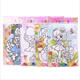 พร้อมส่งชุดระบายสีน้ำ ชุดรูปภาพ2แผ่น6สีฟรีพู่กัน ชุดสีน้ำDIY