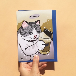 การ์ดอวยพร น่ารัก พร้อมซอง ปัจฉิม แสดงความยินดี ลายมีมแมว รุ่น Cheers Chonky Goods Funny cat congratulations card