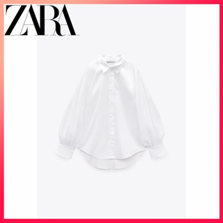 Zara ใหม่ เสื้อเชิ้ตแขนพัฟ สีขาว ทรงหลวม สําหรับผู้หญิง