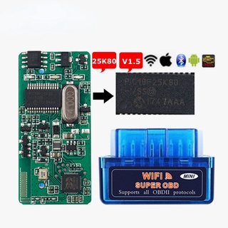 เครื่องสแกนเนอร์ WIFI ELM327 V1.5 OBD2 PIC18F25K80 บลูทูธ ELM 327 ขนาดเล็ก สําหรับเครื่องอ่านโค้ด Android IOS