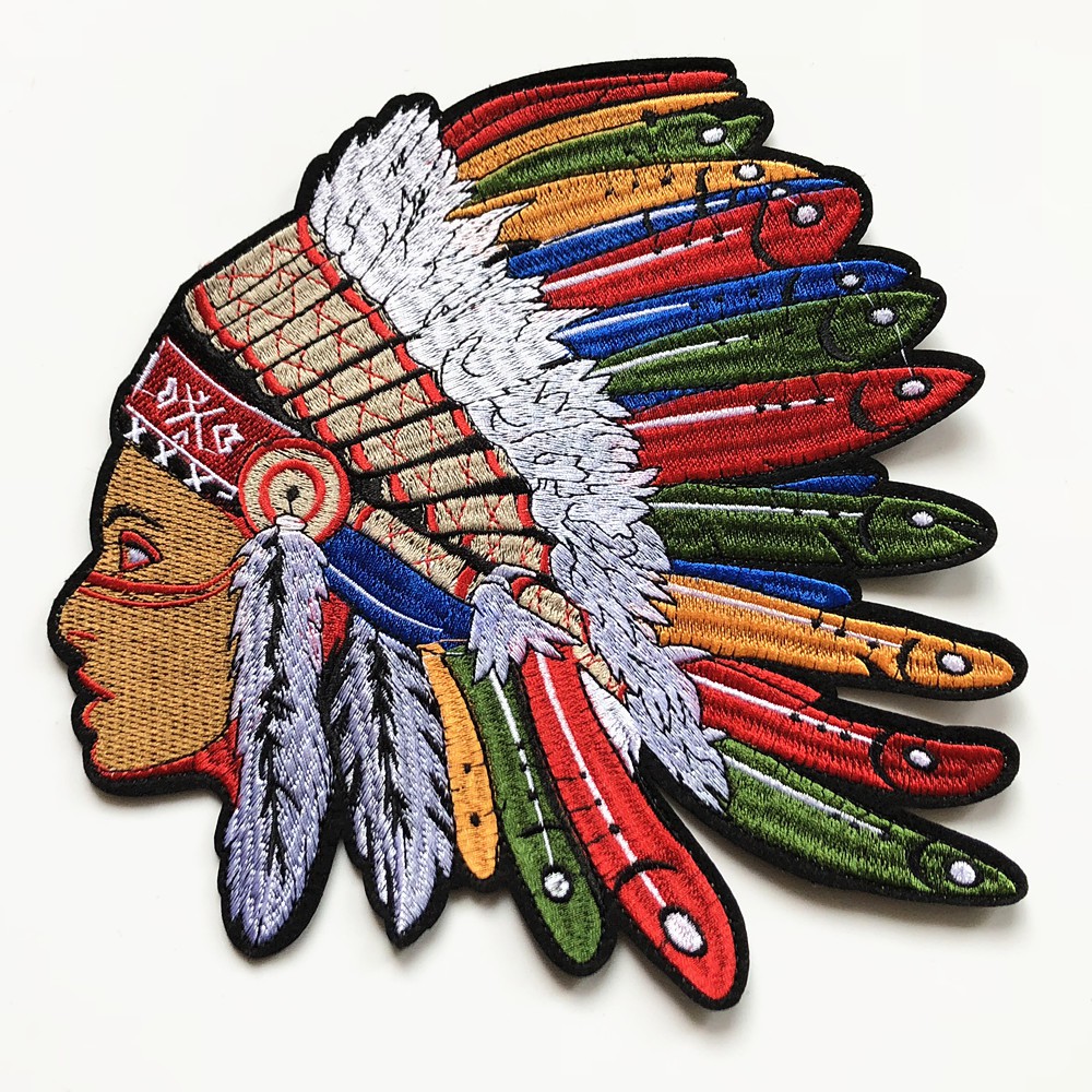 เย็บปักถักร้อยขนาดใหญ่หัวหน้าอินเดีย Feather Iron On Patch Badge กระเป๋ากางเกงยีนส์แจ็คเก็ต Applique