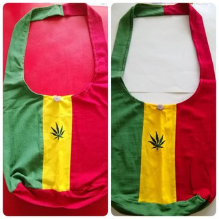 กระเป๋าย่ามผ้าฝ้ายRasta  สีเขียวเหลืองแดงปักใบกัญชา