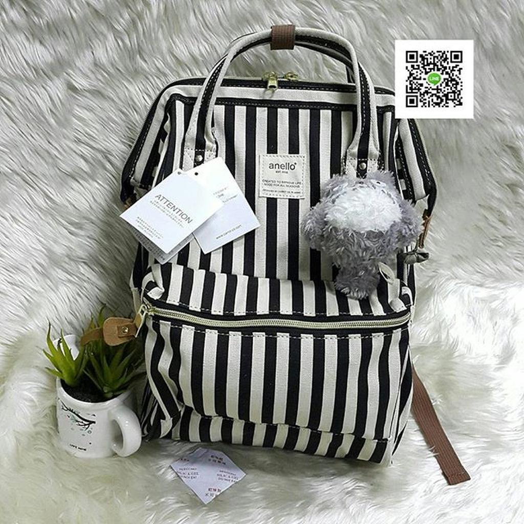 100% Anello Bag Mini Size S Rucksack Stripe Black 35 cm
