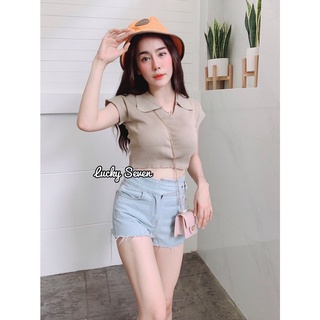 NEW !! เสื้อครอปโปโล ดีเทลคอวี แนวสีเอิร์ธโทน