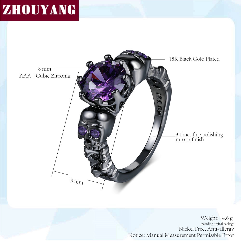 ZHOUYANG خاتم جمجمة بالزركون — أسود وذهبي — صورة 4