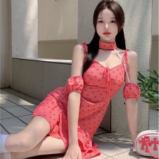 🇹🇭พร้อมส่ง🇹🇭 UP180 💗Pink miniheart set💗 ชุดเซ็ท 2 ชิ้นสุดน่ารัก งานผ้าสีชมพูแพทเทิร์น​ตารางลายหัวใจ เดรสสายเดี่ยวผูกโบว์