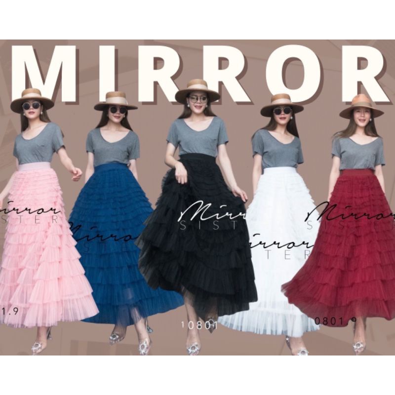 ป้าย Mirrorsister 10801.9 กระโปรงขนมชั้น มีลูกเล่นต่อระบายเรียงกันไล่ตั้งแต่เอวถึงปลาย มีซับใน