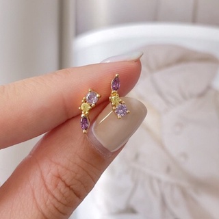 TIMI Purple mermaid gem stud earrings ต่างหูแป้นวัสดุชุบทองเหลือง18k