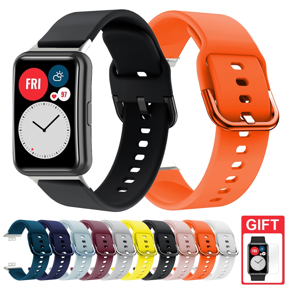 สร้อยข้อมือซิลิโคนระบายอากาศที่มีสีสันหัวเข็มขัดวงเปลี่ยนสร้อยข้อมืออุปกรณ์เสริมสําหรับ Huawei Watch Fit 2 3 4 Pro / Huawei Watch Fit Special Edition