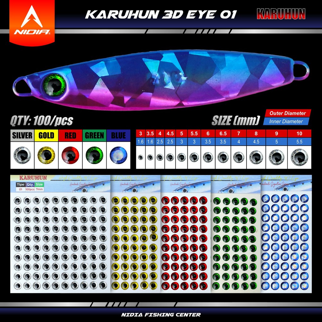 MATA 3D Fish Eye Karuhun Metal Jig Eye Lure Minow เส้นผ่านศูนย์กลาง 5 มม. / 5.5 มม.