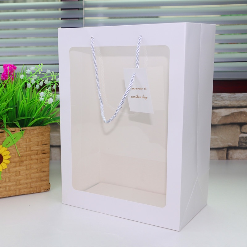 ถุงของขวัญ สีขาว มีหน้าต่าง สามารถใส่ตุ๊กตาได้ อุปกรณ์เสริมของขวัญวันเกิด