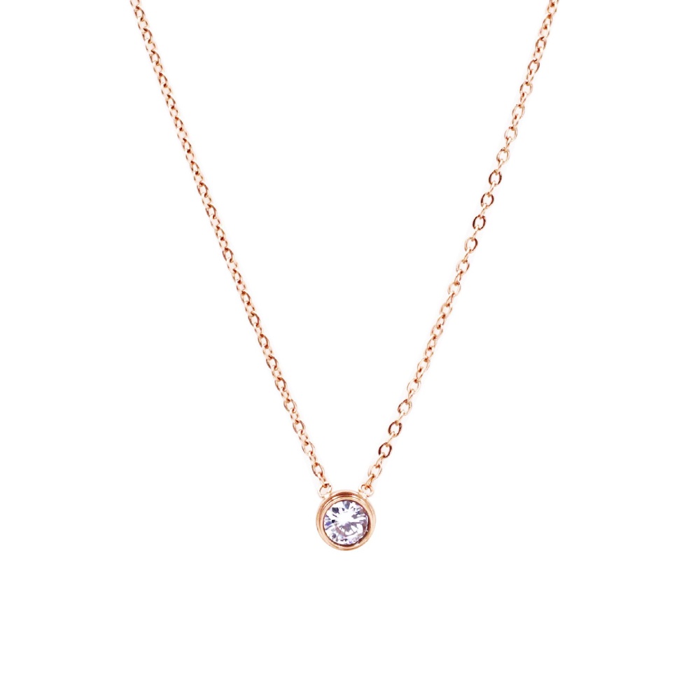 LAROV สร้อยคอ รุ่น NR1-02 สีพิ้งค์โกลด์ สแตนเลสแท้ ประดับเพชรCZ