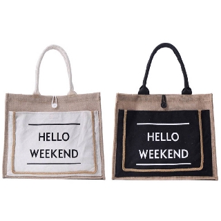 กระเป๋าผ้ากระสอบสกรีนลาย Hello Weekend