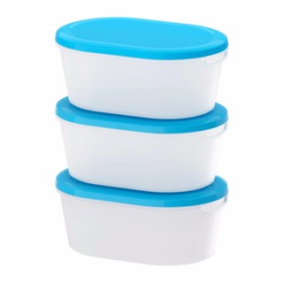 JAMKA กล่องเก็บอาหาร Food container 20*14*8 cm / 3 ชิ้น (ขาวขุ่น-ฟ้า)