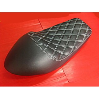 YAMAHA SR400 SR500 CAFE STYLE SADDLE SEAT "BLACK" &amp; "WHITE" STITCH // เบาะ หนังพีวีซี สีดำ เดินด้ายขาว