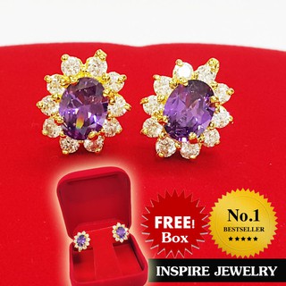 INSPIRE JEWELRY ต่างหูพลอยสีม่วง size 8x10mm