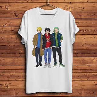 ขายดี!เสื้อยืดลําลอง แขนสั้น พิมพ์ลายอนิเมะโจรสลัด zoro Sanji Trio สีขาว แฟชั่นสําหรับผู้ชาย และผู้หญิงS-5XL