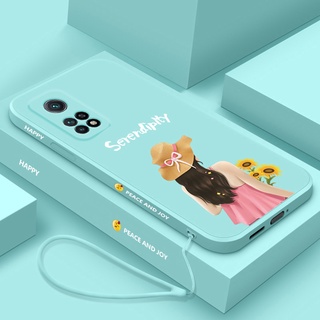 เคสโทรศัพท์มือถือ ซิลิโคน ขอบตรง ลายตัวอักษร พร้อมสายคล้อง สําหรับ redmi 10 redmi 9 redmi 8 redmi 6 6A