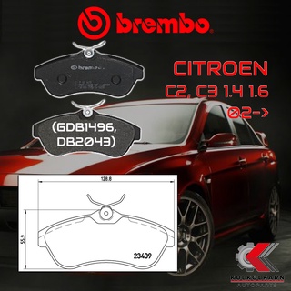 ผ้าเบรคหน้า BREMBO CITROEN C2, C3 1.4 1.6 ปี 02-&gt; (P61075B)