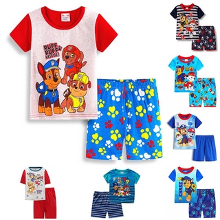 ชุดนอน เสื้อยืดลําลอง แขนสั้น ลายการ์ตูน PAW Patrol สําหรับเด็กผู้ชาย 2 ชิ้น