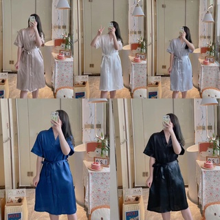 1805-1#-ชุดนอนผู้หญิง ชุดคลุมผู้หญิง ผ้าซาติน เเขนสั้น เป็นช…