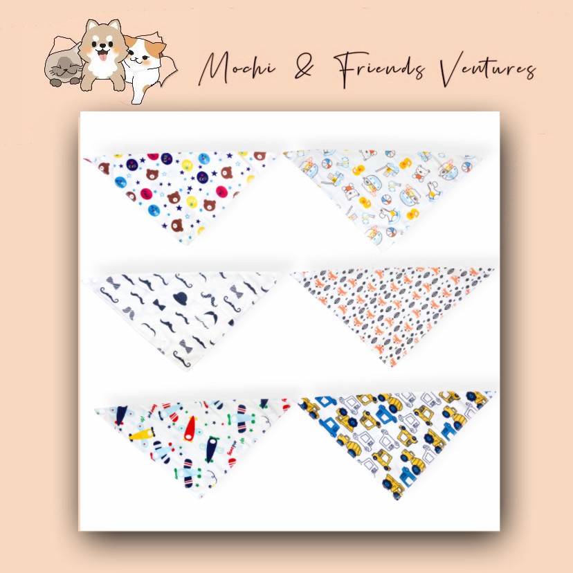 MNF ผ้าพันคอสีขาวที่มีลวดลายผ้าพันคอสัตว์เลี้ยงสองชั้นน่ารักน้ําลายผ้าขนหนูคออุปกรณ์เสริมสุนัขแมวผ้า