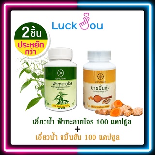 เอี่ยวน้ำ โอสถ เซท ฟ้าทะลายโจร + ขมิ้นชัน กระปุก 100 แคปซูล