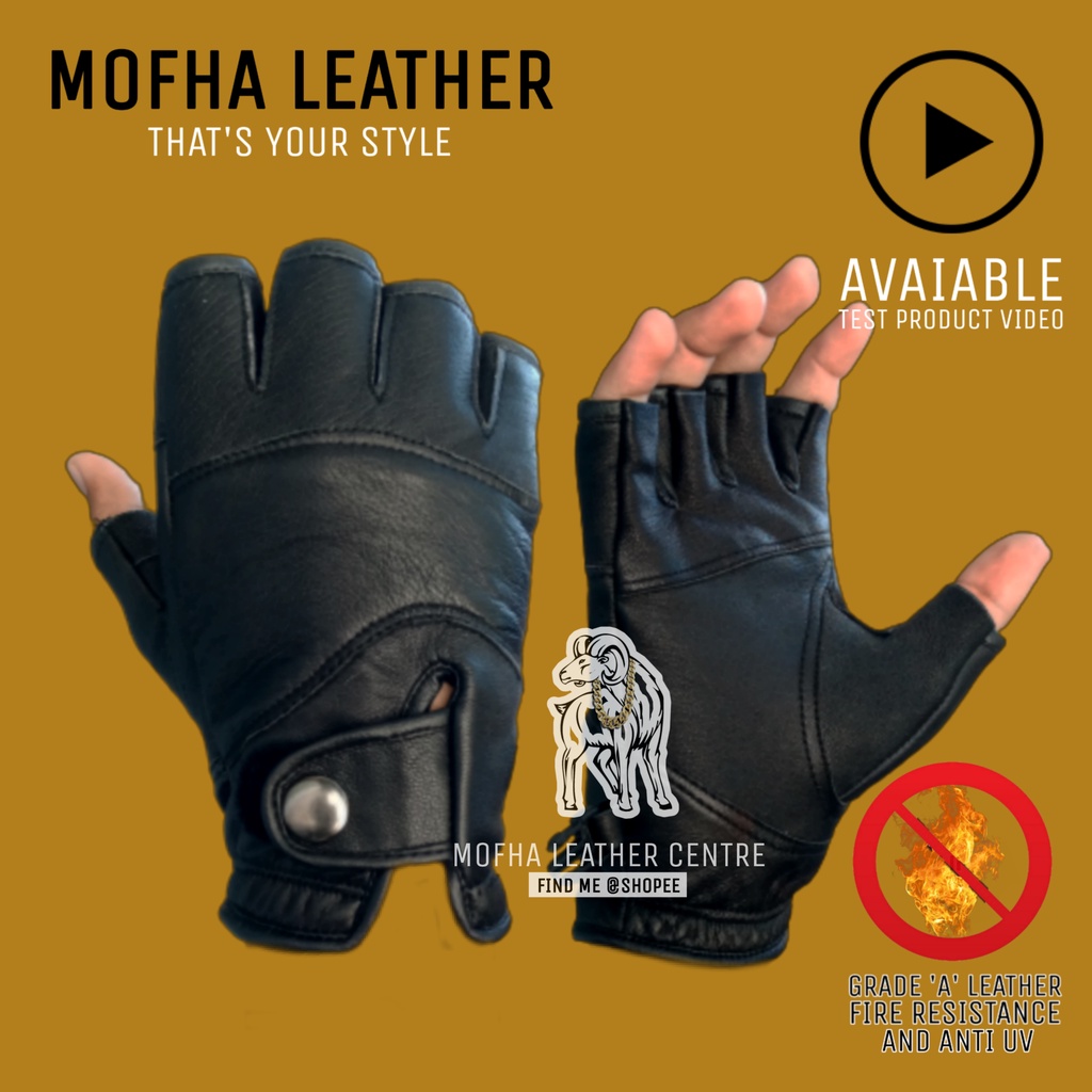 PLAIN หนังแท้ถุงมือรถจักรยานยนต์พร้อม SHELL ORIGINAL HALF FINGER MOADEL ถุงมือหนังคุณภาพแกะ MATERIAL CW25HBB