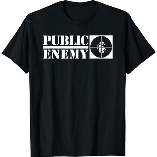 tshirtเสื้อยืดแขนสั้น ผ้าฝ้าย พิมพ์ลายโลโก้ Public Enemy สีดํา สไตล์วินเทจ สําหรับผู้ชาย และผู้หญิงS-5XL