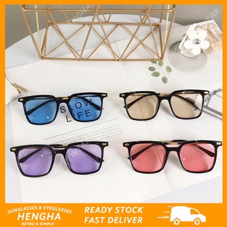 HENGHA แว่นกันแดด ป้องกัน uv400 ทรงเหลี่ยม สีสันสดใส สไตล์เกาหลี สำหรับผู้หญิง