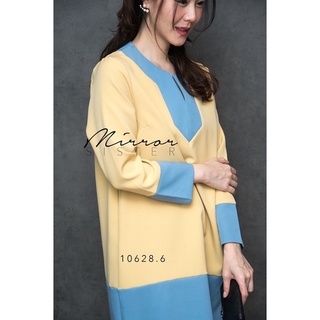 Jeffrey 2Tones Long Sleeve V Neck Dress•• เดรสคอผ่า ตัดต่อเล่นสี 2 Tones สลับต่อช่วงคอ ปลายแขนและชายกระโปรง