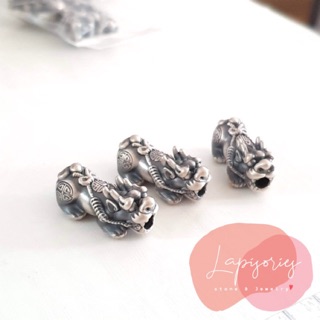 ปี่เซียะ เงินแท้999 โฟมมิ่ง หลังผูกโบ ไซส์กลาง25มม. DIY ตกแต่งกำไล CHARM