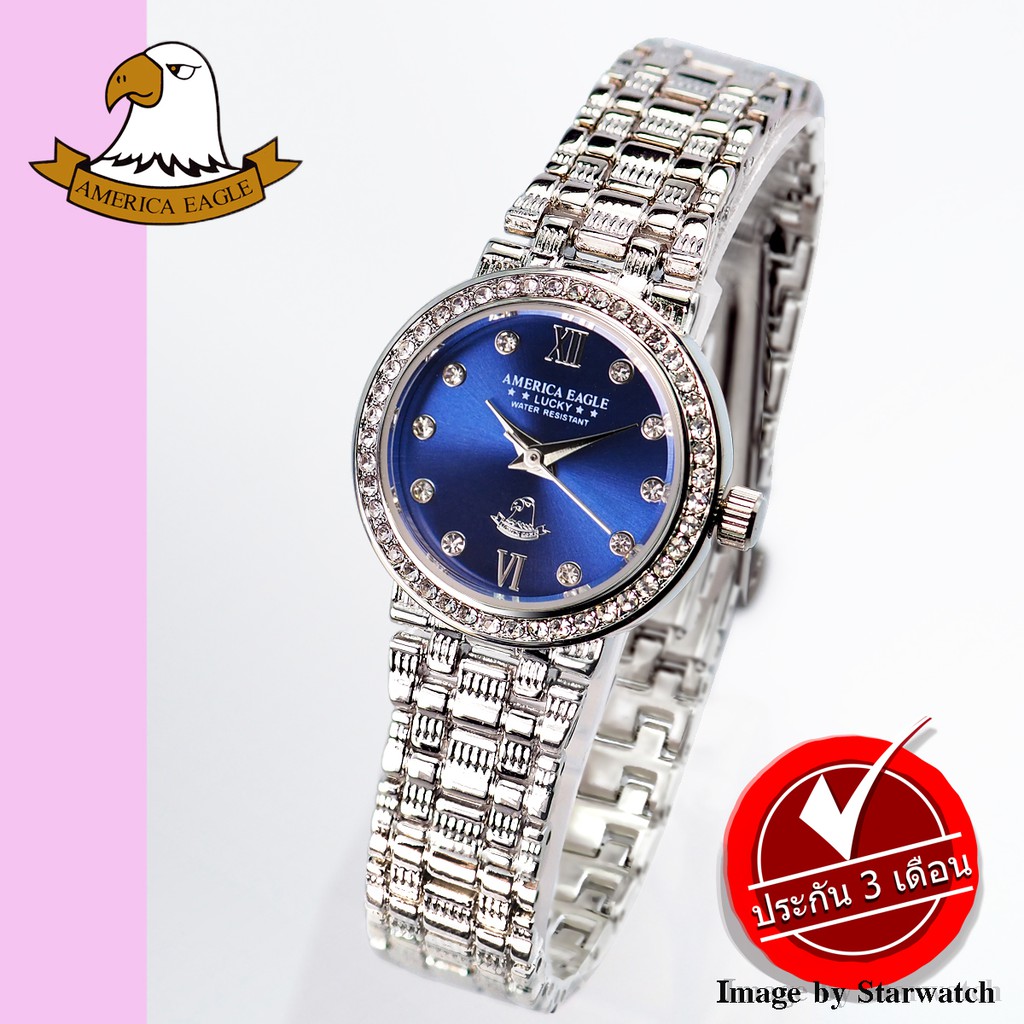 นาฬิกา AMERICA EAGLE สำหรับผู้หญิง กันน้ำ สายสแตนเลส รุ่น AE086L - Silver /Navy Blue