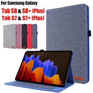 Samsung Galaxy Tab S8+ S7+ S7 FE 12.4" 11.0" เคสแท็บเล็ต หนัง PU คลาสสิก ยีนส์ สไตล์ ขาตั้ง ช่องใส่บัตร ฝาพับ TAP Plus SM-X800 X700 T870 T875 T970 T976 T730 T733 T736