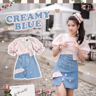 BLT BRAND การันตีเสื้อผ้าแบรนด์แท้ มินิเดรส สีชมพูกระโปรงฟ้า CREAMY BLUE Size M