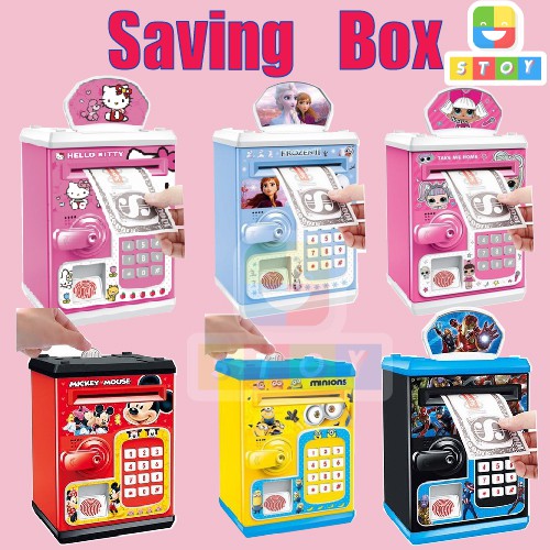 กระปุกออมสินตู้เซฟ ATM สุดน่ารักไซร์เล็ก สแกนนิ้วมือ/สแกนหน้า พร้อมบัตร มาพร้อมเสียงดนตรี เก็บเงินได้จริง (มีเสียงมีไฟ)