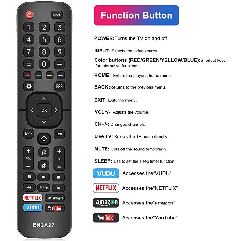 Gvirtue Hisense EN2A27 รีโมทคอนโทรลสําหรับ Hisense LED TV 55H6B 55H6B 50H7GB 50CU6000 50H5C 50H6C 50