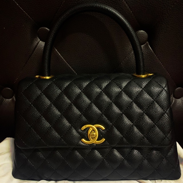 กระเป๋าถือ Chanel Coco สีดำ อะไหล่ทอง หนังคาเวียร์ ขนาด 10 นิ้ว