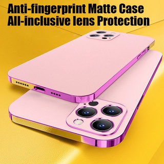เคสไอโฟน11 Pro Max กรอบสี่เหลี่ยมด้านหรูหราเคลือบด้านอ่อนสำหรับ iPhone 12 Pro Max i12 Mini