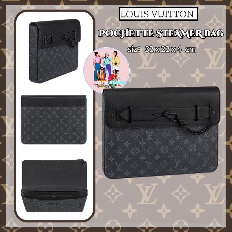 หลุยส์วิตตอง  Louis Vuitton กระเป๋า POCHETTE Steamer/กระเป๋าผู้ชาย/คลัตช์/รูปแบบล่าสุด/รับประกันของแท้/จัดซื้อยุโรป