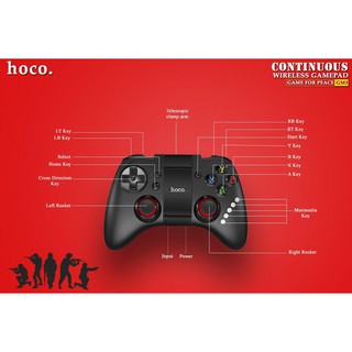 HOCO รุ่น GM3 เล่นต่อเนื่องไร้สาย gamepad 380 mAh แบตเตอรีสำหรับการใช้งาน 20 ชั่วโมง จอยสติ๊กพร้อมขาตั้งโทรศัพท์