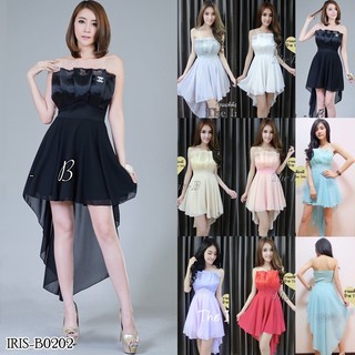 Mix Dress เกาะอกแต่งจีบ ระบายหางยาว [B0202]