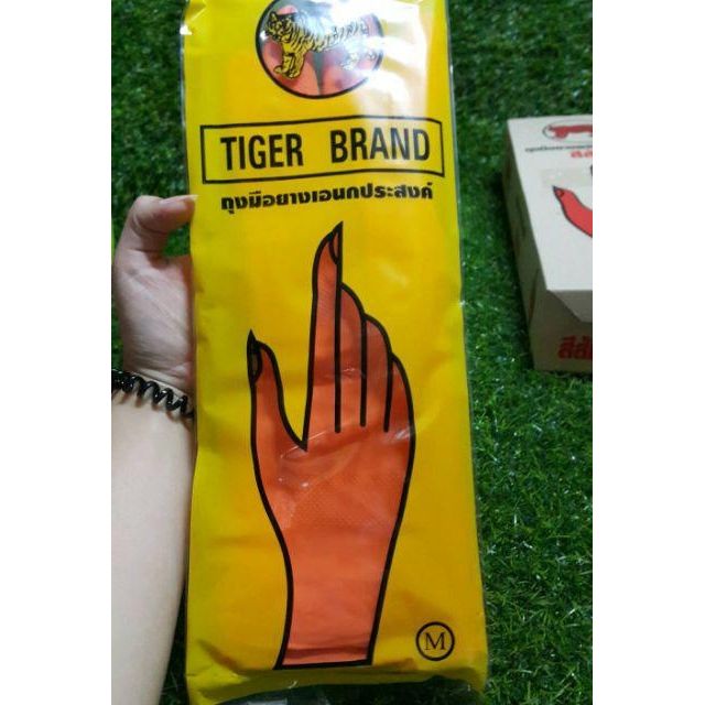 ขายปลีกถุงมือยาง ข้อยาวเเบบกล่องเอนกประสงค์ ตรา เสือ