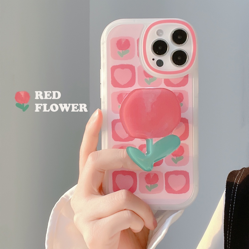 ฤดูร้อนทิวลิปเหมาะสําหรับiphone16/15/14/13 เคสโทรศัพท์13pro Apple 12 Bracket 11 Soft 8Pสาว 7/8/PLUS/11/XR/XSMAX